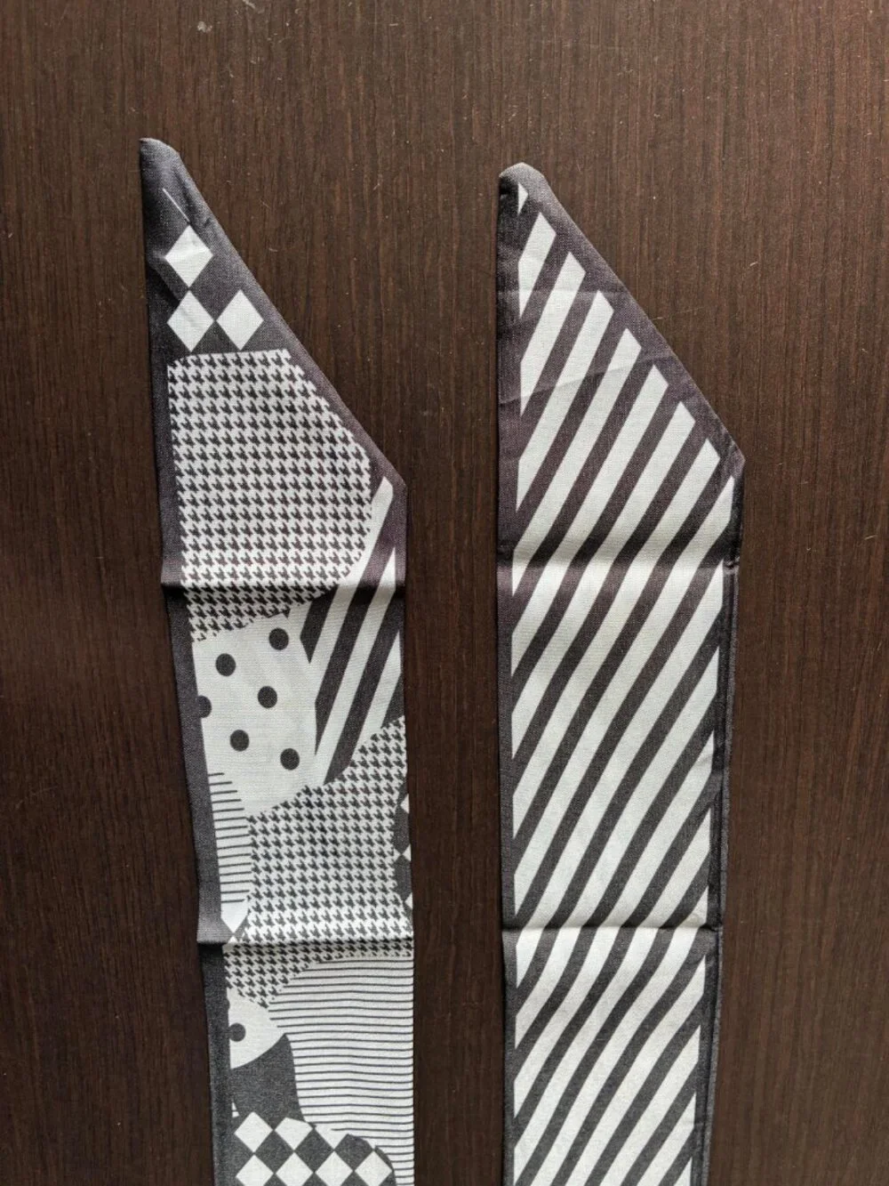 NWOT pair of black & white twilly scarves 35 inches Cotton blend feels like silk